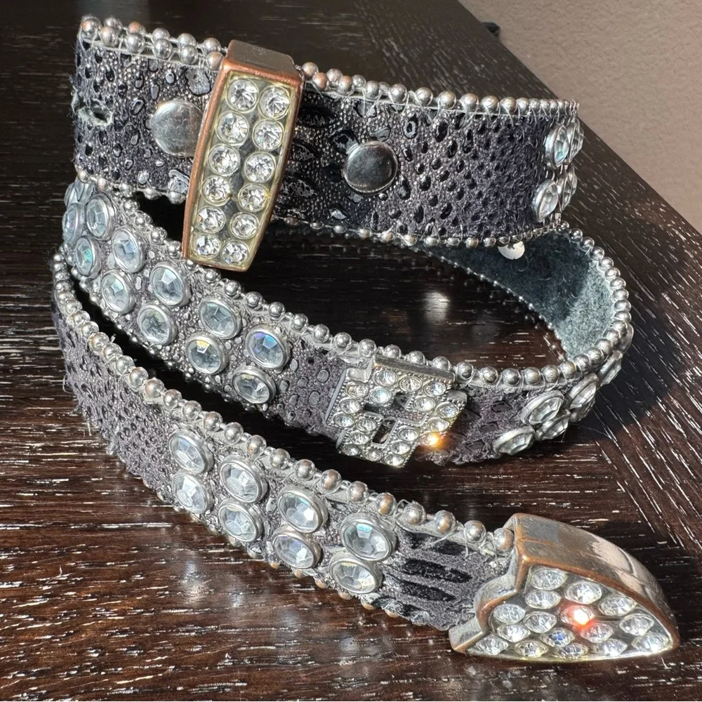 Shyanne Black and Silver Rhinestone with Crosses Kids Belt